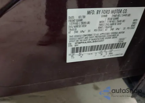 2020 Ford Edge Sel from USA, damaged, VIN 2FMPK4J98LBB03257